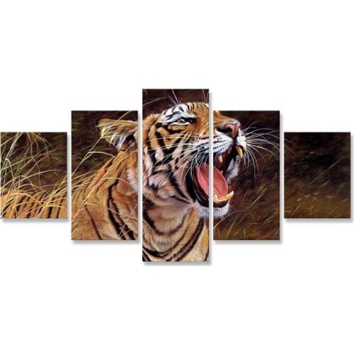 Anger Tiger Wild Cat Canvas Painting 5 Panel Decorative Paintings Canvas Wall Art Pictures for Living Room Decoration