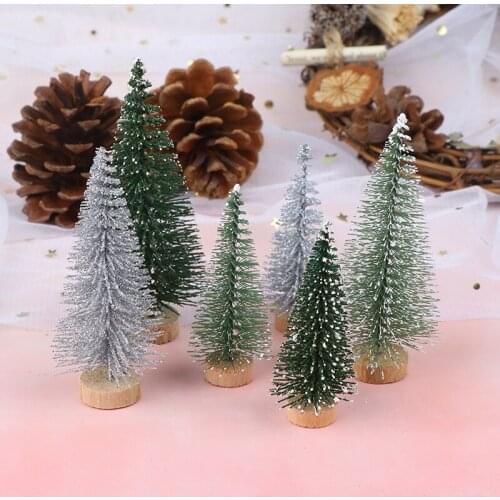 3pcs Christmas Tree Mini Pine Tree With Wood Base DIY Home Table Top Decor Miniatures Size S L