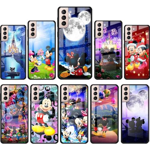 Mickey Minnie cute for Samsung Galaxy S21 Ultra Plus A72 A52 4G 5G M51 M31 M21 Luxury Tempered Glass Phone Case Cover
