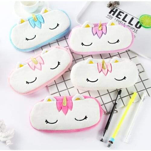Cute Squinting Unicorn Plush Pencil Case Stationery Storage Organizer Bag School Office Supply Escolar