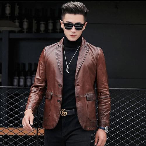 Men 2021 Autumn Fashion Casual Genuine Leather Jackets Men Real Natural Sheepskin Coats Male Plus Size Slim Overcoats O22