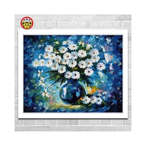 Painting by numbers art paint by number Blues daisies DIY dining room leisure gift flower beautiful European style blue