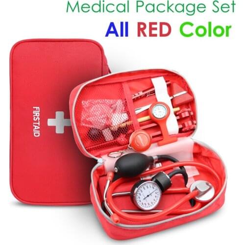 8PCS Set Medical Storage Kit Health Bag Pouch with Stethoscope Manometer Tuning Fork Reflex Hammer LED First Aid Penlight Torch