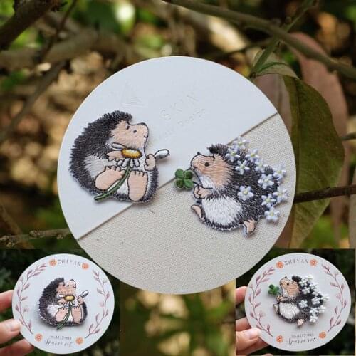 Women Embroidery Hedgehog Clothes Patch Collar Lapel Badge Bag Scarf Decor Accessory Hedgehog Self-sticker Wholesales