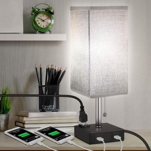 Desk lamp hot style USB charging double linen contemporary and contracted square head of a bed bedroom a night light
