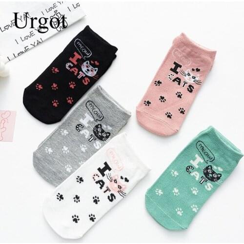 Urgot 5 Pairs Womens Ankle Socks Cute Cartoon Animals Quality Combed Cotton Socks Summer Breathable Soft Sock Calcetines Meias
