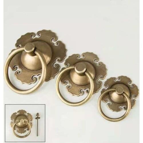New 6cm/8cm Chinese Style Pure Copper Door Handle Vintage Wooden Door Pattern Pull Ring