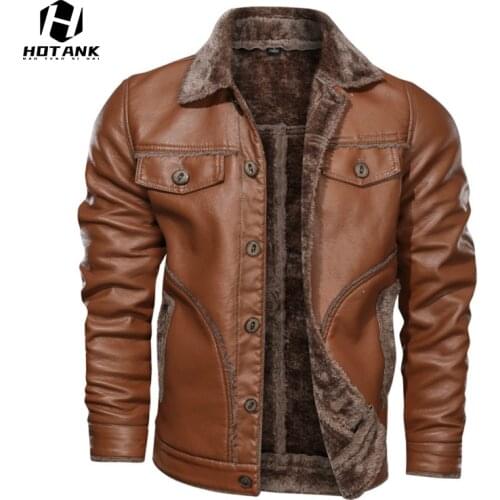 New Mens Fur Leather Jacket Winter Lapel Retro Thick Bomber Jackers men Fleece Warm high quality Brand Biker coat male Overcoat