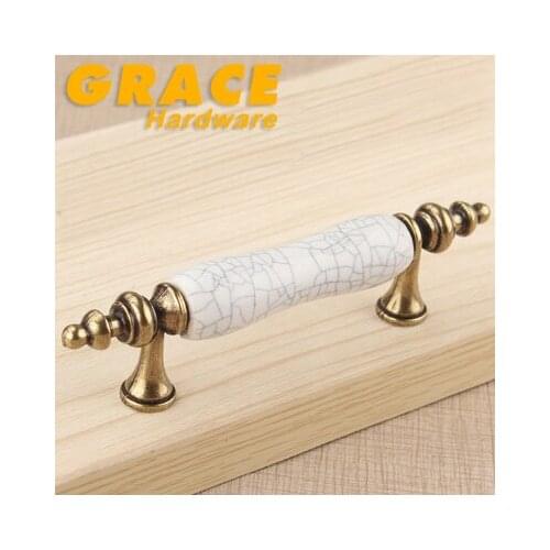 New Crack Ceramic Garden Antique Bronze Furniture Knobs Drawer Cabinet Handle(C.C:76mm L:126mm)