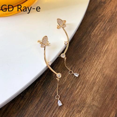 New Fashion Super Fairy Chic Beautiful Elegant Lovely Diamante Butterfly Stud Ear Bone Clip One Piece Earrings 756