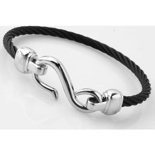 Wholesale Hot Unisex Stainless Steel Silver Color Black Color Thin Wire Rope Chain Women Men Cuff Bangle Bracelet Charms Jewelry