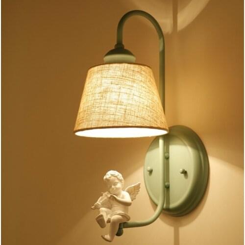 Pastoral Angel Children Wall Lamp Modern Wall Sconce Bar Villa Hotel Home Kids Room Bedside Lamp WA115