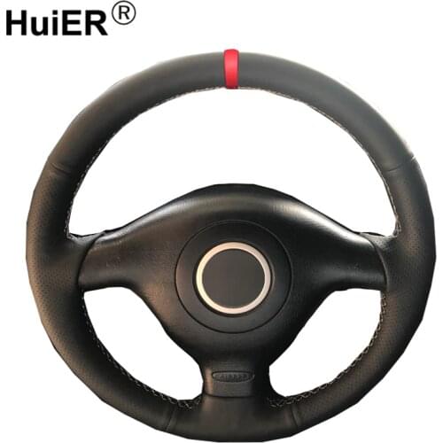 HuiER Hand Sewing Car Steering Wheel Cover Red Marker For Volkswagen VW Golf 4 Mk4 Passat B5 1996-2003 Seat Leon 1999-2004 Polo