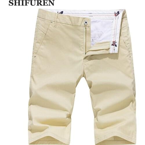 SHIFUREN 2017 New Summer Men Cargo Shorts Half Length 100% Cotton Comfortable Solid Causal Beach Shorts Trousers Big Size 28-40
