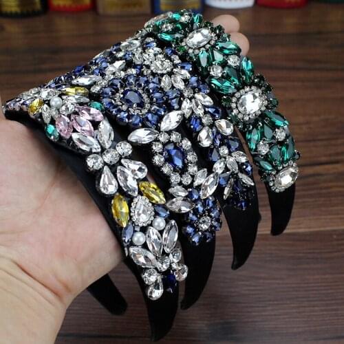 Bling Luxury Party Hair Accessories Flower Crystal Handmade Headbands Shiny Rhinestone Baroque Hairbands For Women Girls Wedding
