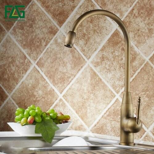 FLG Kitchen Faucet Deck Mounted Solid Brass 360 Degree Rotating Griferia Cocina Antique Brass Kitchen Faucets Mixer Tap 733-33A