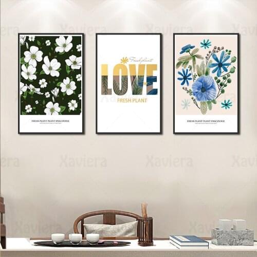 Modern Fresh Plant Art Poster White Flower Green Leaf Retro Canvas Painting Home Decoration Living Room Modular Picture No Frame