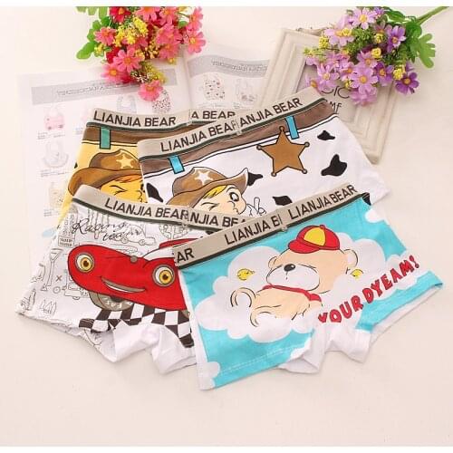 2pcs/lot Kids Underpants Babys Cute Cartoon Ventilate Underwear Boxer Boys Pure Cotton Soft Boxers