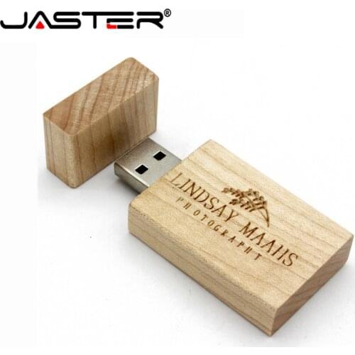 JASTER 1PCS custom logo Wooden USB Flash Drive natural wood pendrive 4GB 16GB 32GB 64GB Pen Drive Memory Stick photography gift