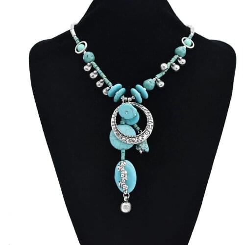 Vintage Ethnic Women Chokers Necklaces Turquoises Beads Short Necklace Statement Necklaces Girl Mom Gifts Gypsy Indian Jewelry