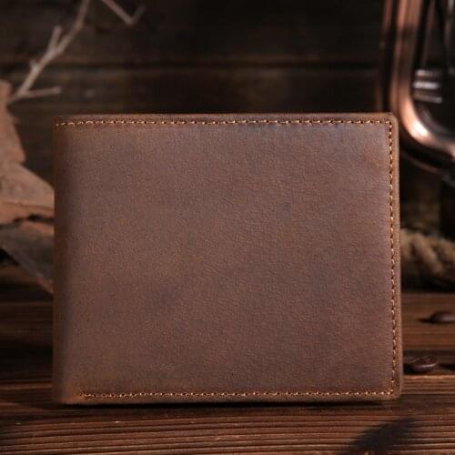 Vintage style mens wallet crazy horse leather short wallet genuine leather bag women wallets student purse