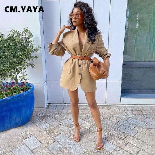 CM.YAYA Women Blazers Full Sleeve Notched Collar Single Breasted Pockets Coats Office Lady Fashion Streetwear Autumn 2021
