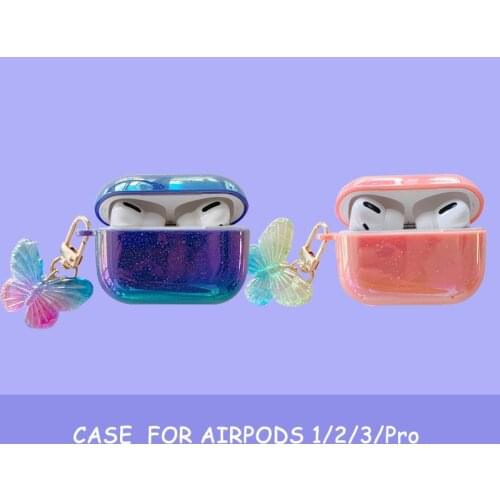 3D butterfly Keychain Water Drop Rainbow Hard Headphone Earphone case for apple airpods 1 2 3 pro Wireless Headset cover