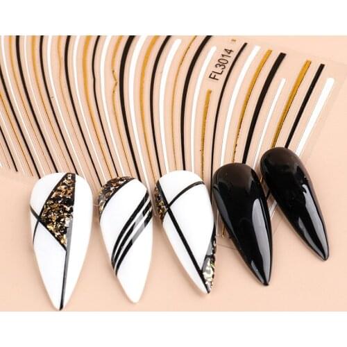 1 Pc Nail Strip Stickers Black/Gold/Rose Gold/Silver Metal Strip Tape Nail Art Adhesive DIY Foil Tips Nail Sticker Decals Tassel