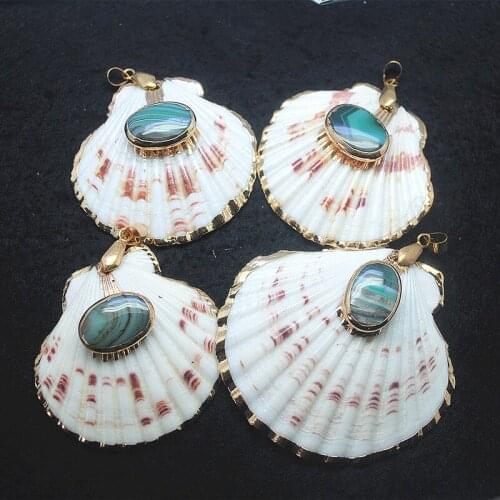 1pc Nature Shell Pendants Mother Of Pearl With Golden Plated Charms Earring Making Accessories Top Fashion Diy BEADS Parts