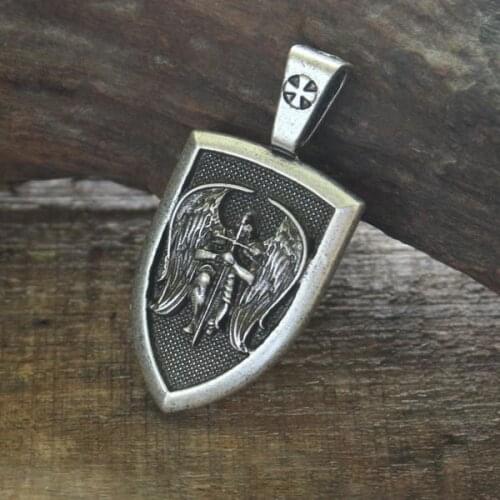 Lanseis 10pcs men necklace wing Archangel St.Michael Protect US Saint Shield Protection pendant Religious amulet jewelry