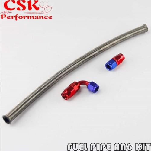1FT AN6 Stainess Steel Braided Oil Fuel Hose+ 90 Deg & Straight Swivel Fittings