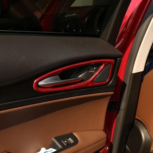 4 Pcs Red Real Carbon Fiber For Alfa Romeo Stelvio 2017 2018 2019 2020 Car Interior Door Handle Frame Trim Accessories