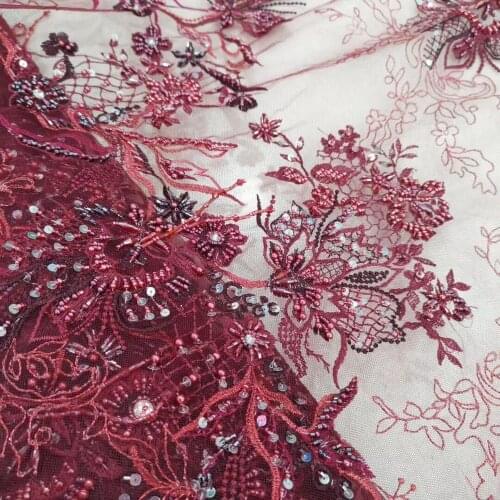 French Nigerian African Net Tulle Mesh Lace Fabric with beads S-988818 High Quality for Party Dress 5 yards/lot