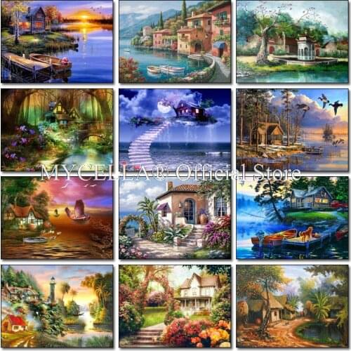 5D DIY Full Drill Diamond Painting Cross Stitch Sunset Sea Scenery Embroidery Rhinestones Mosaic Home Decor Landscape Garden