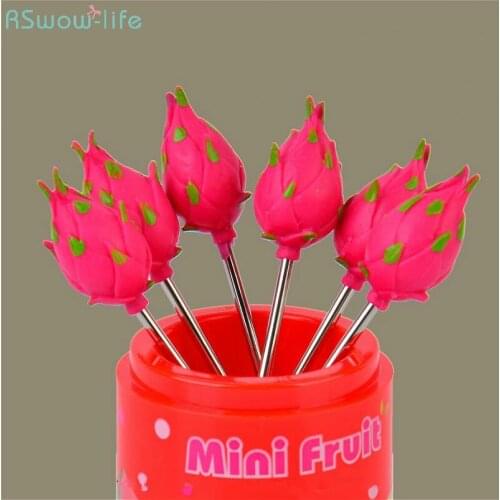 6PCS Creative Pitaya Mixed Fruits Fork Tablet Fork Cake Fork Moon Cake Gift Stainless Steel Dessert Dinnerware Set Tableware Kid
