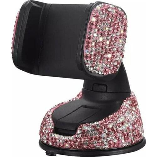 Bling Phone Holder Car Crystal Dashboard Interior Mount Pink Rhinestones