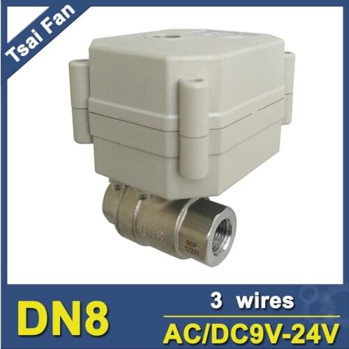 Tsai Fan AC/DC9-24V Motorized Ball Valve 3 Wires TF8-S2-C 2-Way Automated Valve Stainless Steel BSP/NPT 1/4'' For Water Control