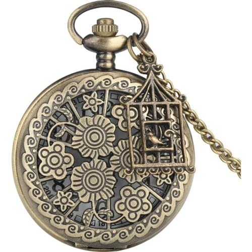 Blooming Flowers Hollow Pretty Necklace Quartz Pocket Watch Chain Old Fashion Pendant Clock Accessory Gift for Men Women Friends