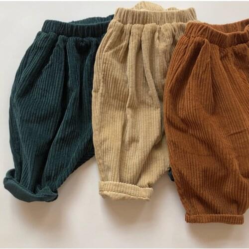 Kids Casual Elastic Waist Pant Solid Color Cotton Corduroy Trousers Korean Style Baby Boys Girls Pants Childrens Clothing