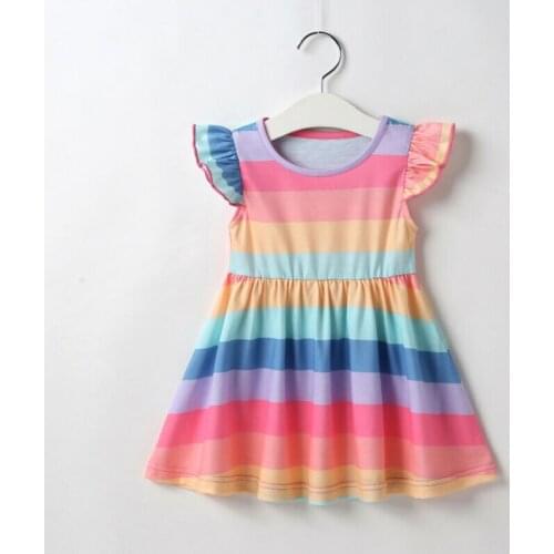Toddler Kid Baby Girl Rainbow Stripes Dress Summer Girls A Line Tutu Party Dress Princess Girls Clothes