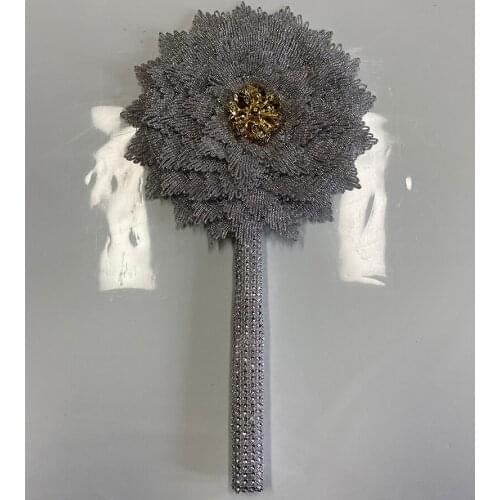 ESEWING 1Pc/bag 2021 New style Double-Side African Soft Feather Hand Fan and Gold Handle Dance Fans for Party Or Wedding