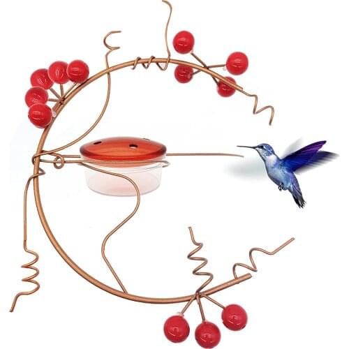 Hummingbird Feeder for Outdoors Unique Red Berries Design Hanging Birds Feeding Device with Perch for Tree Garden TS2