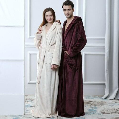 Frankinc Hooded Robes Thickened and Lengthened To Keep Warm Coral Velvet Bathrobes Couple Large Size Pajamas