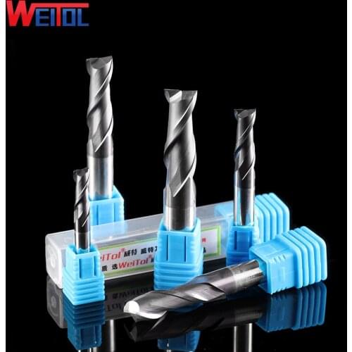 Weitol 1pcs HRC50 black coating tungsten carbide two/double flutes flat bottom milling cutter CNC router bit