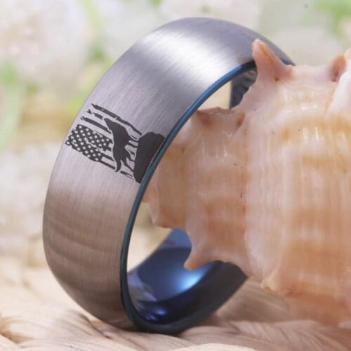 American Flag Wolf Ring Howling Wolf Classic Men 8mm Tungsten Wedding Band Anniversary Gift Party Ring Drop Shipping Jewelry