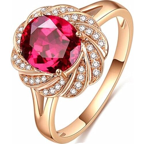 MOONROCY Rose Gold Color Red Crystal Wedding Rings CZ Party Jewelry Wholesale for Women Girls Female Gift Dropshipping