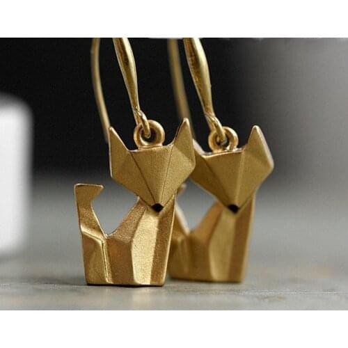 Creative Simple Gold Fox Earrings Female Origami Fox Small Animal Korean Earrings Cross-border Jewelry Earrings for Women 2020