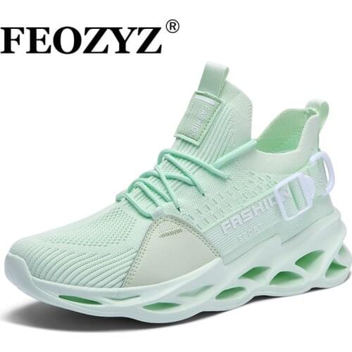 FEOZYZ Plus Size 36-46 Unisex Runnning Shoes Knit Upper Breathable Sneakers Men Women Blade Sole Trainers Sport Shoes