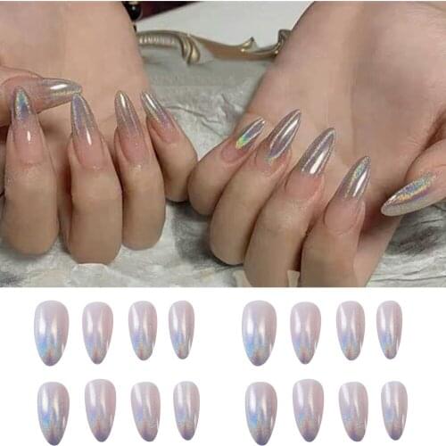 Laser Gradient Pointed Head Fairy Wear Nail Finished Nail Art Patch False Nails Waterproof Removable Nail Patch