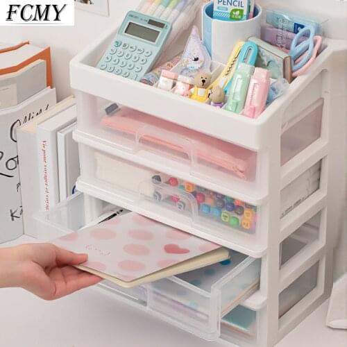 Multi-storey Drawer Desktop Organizer Desk Storage Box Free Sticker School Transparent Desk Stationery Accessories Cute